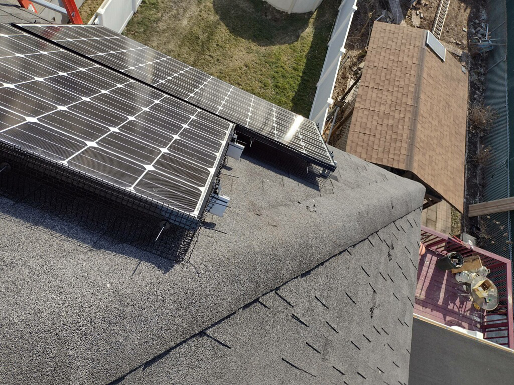 Bird proofing solar panels with guard mesh in NJ